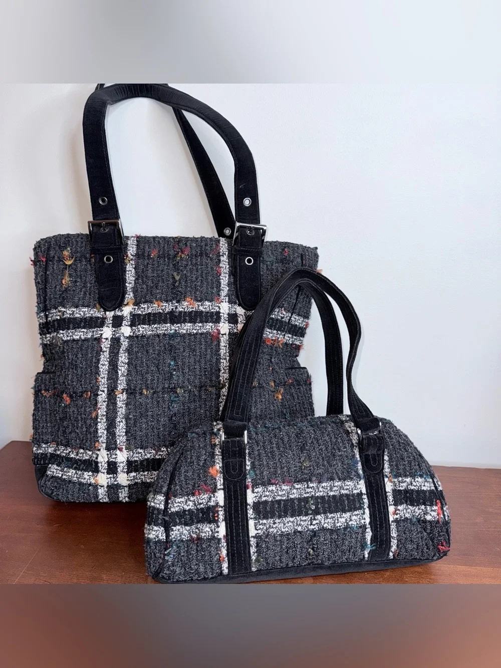 Vera Bradley Gray Tweed Plaid Tote and Satchel Set